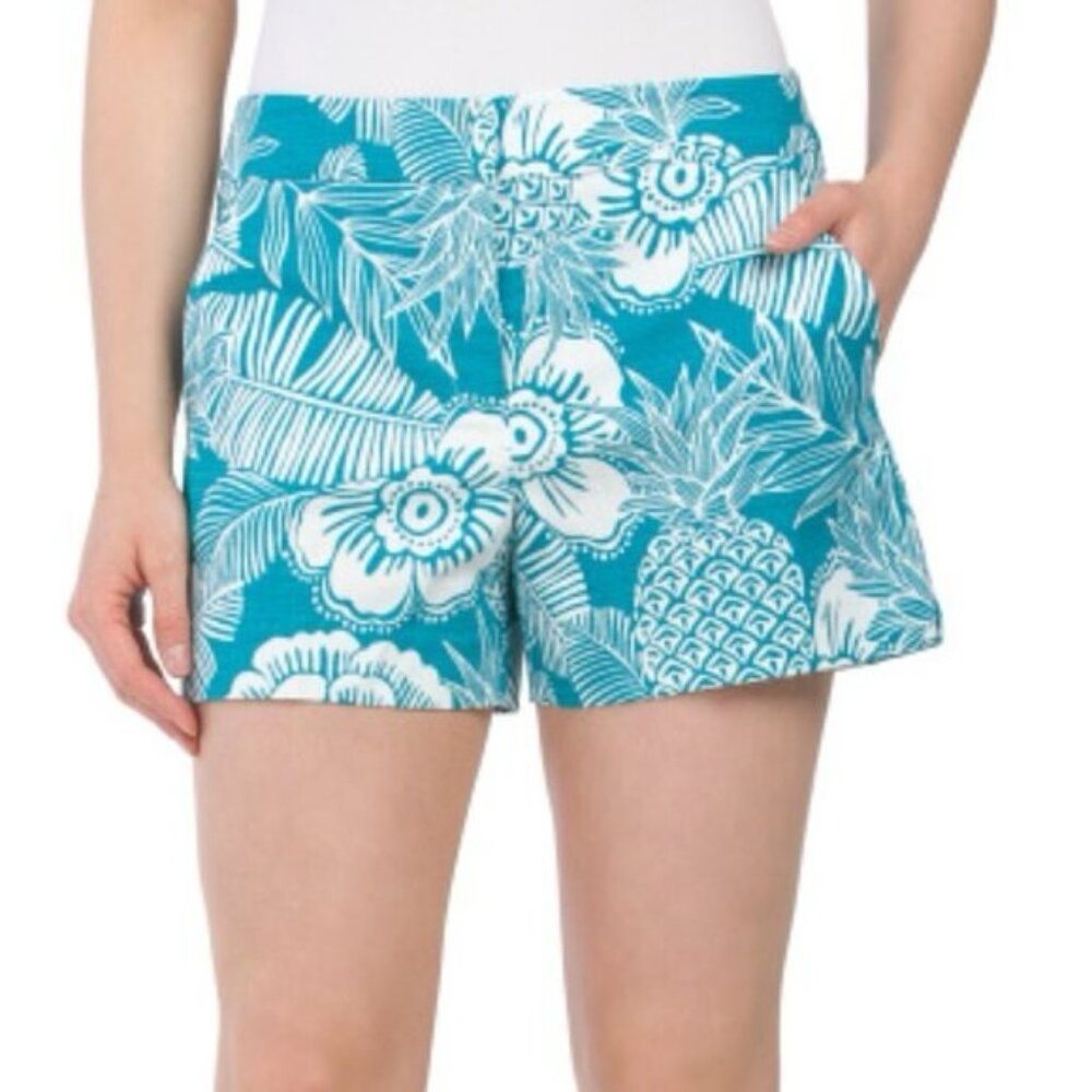 TRINA TURK USA🇺🇸MADE Corbin Floral Palm Shorts Tile Blue No Size Tag SMALL‎